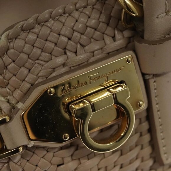 Salvatore Ferragamo Gancini Hand Bag Leather 2way Pink Gold Auth 137425 - Picture 12 of 16